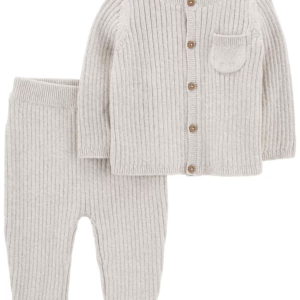 Conjunto longo bebê 2 peças de tricot com bolso cinza | Carter's